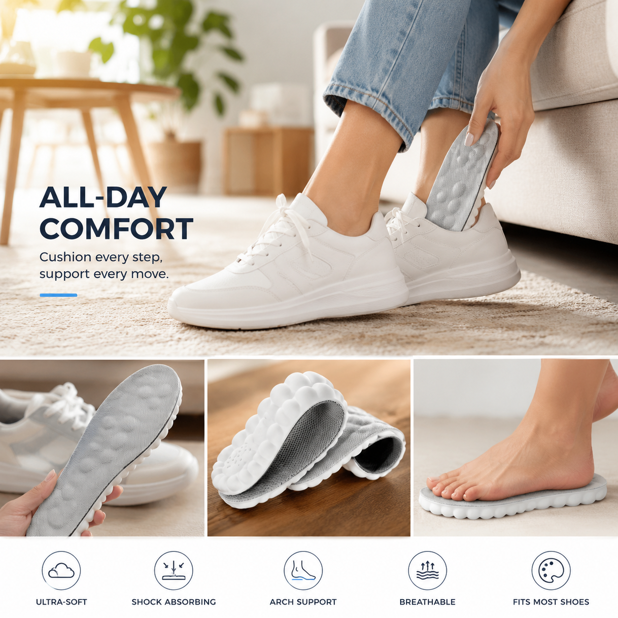 4D Memory Cloud Technology Insole - Super Soft Ultra Comfort Insoles Foam Sport